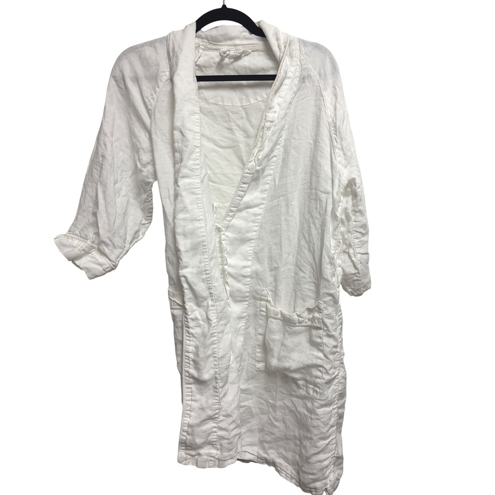 Serena & Lily White Linen Robe Coastal Grandmother No Belt Pockets S/M